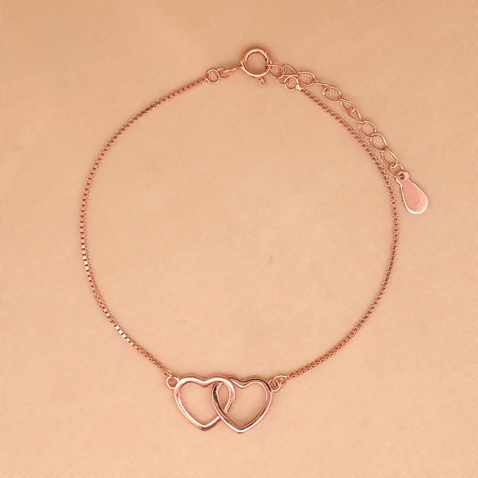 Heart Duo Bracelet (Pure Silver) - Rose Gold